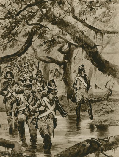 Marchant à travers les marais de la Guyane britannique - Richard Caton Woodville junior